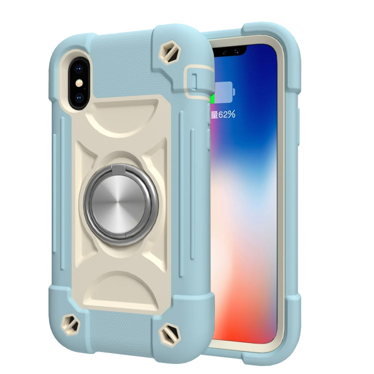 For iPhone X / XS Shockproof Silicone + PC Protective Case with Dual-Ring Holder(Ice Blue) - More iPhone Cases by buy2fix | Online Shopping UK | buy2fix