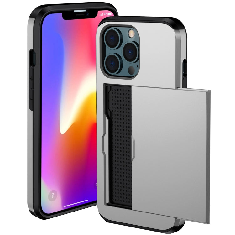 For iPhone 13 Pro Shockproof Armor Protective Case with Slide Card Slot (Silver) - iPhone 13 Pro Cases by buy2fix | Online Shopping UK | buy2fix