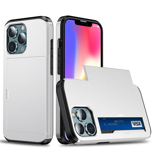 For iPhone 13 Pro Max Shockproof Armor Protective Case with Slide Card Slot (White) - iPhone 13 Pro Max Cases by buy2fix | Online Shopping UK | buy2fix