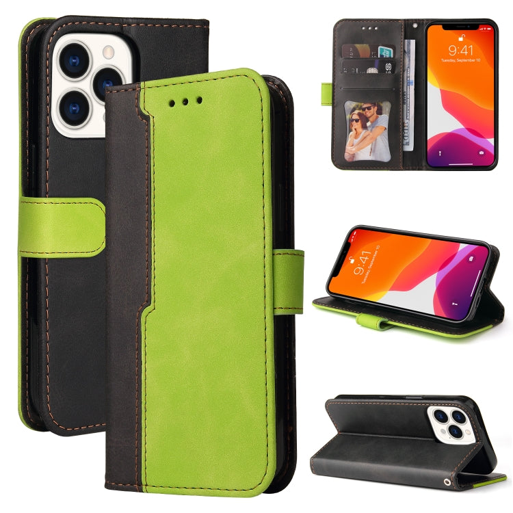 For iPhone 13 Pro Max Business Stitching-Color Horizontal Flip PU Leather Case with Holder & Card Slots & Photo Frame  (Green) - iPhone 13 Pro Max Cases by buy2fix | Online Shopping UK | buy2fix