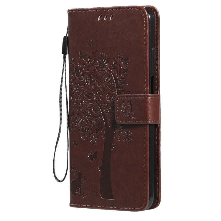 For Nokia X20 Tree & Cat Pattern Pressed Printing Horizontal Flip PU Leather Case with Holder & Card Slots & Wallet & Lanyard(Coffee) - Mobile Accessories by buy2fix | Online Shopping UK | buy2fix