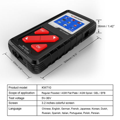 KONNWEI KW710 Car 3.2 inch 6V-24V Lead-acid Battery Tester Support 13 Languages - In Car by KONNWEI | Online Shopping UK | buy2fix