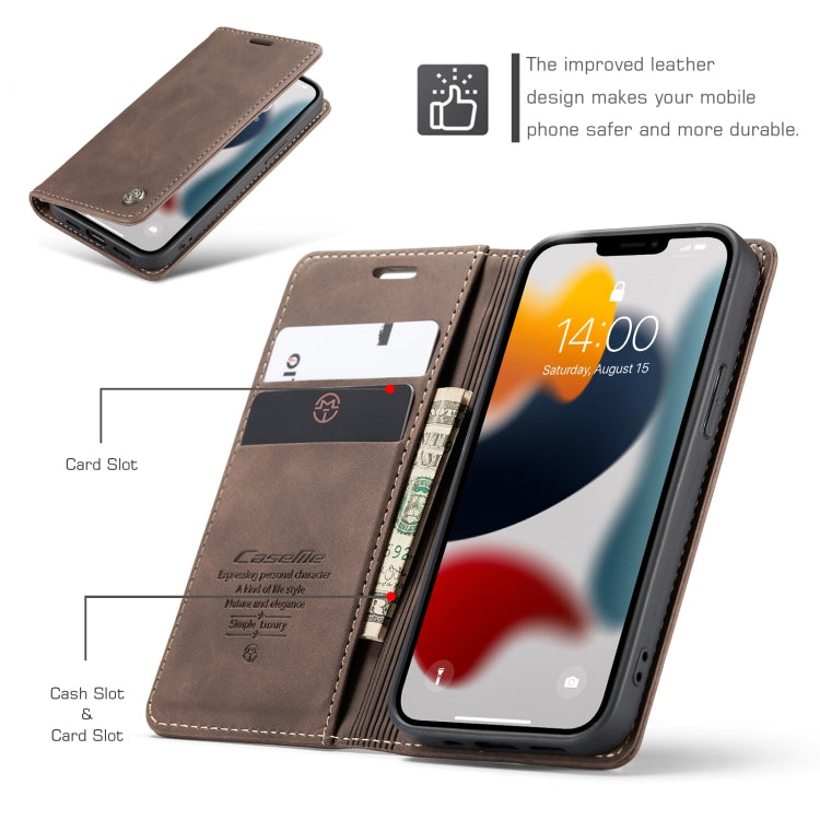 For iPhone 13 CaseMe-013 Multifunctional Retro Frosted Horizontal Flip Leather Case with Card Slot & Holder & Wallet(Coffee) - Apple Accessories by CaseMe | Online Shopping UK | buy2fix