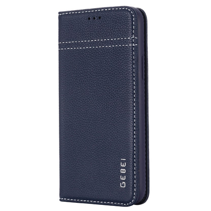 For iPhone 11 GEBEI Top-grain Leather Horizontal Flip Protective Case with Holder & Card Slots(Blue) - iPhone 11 Cases by GEBEI | Online Shopping UK | buy2fix