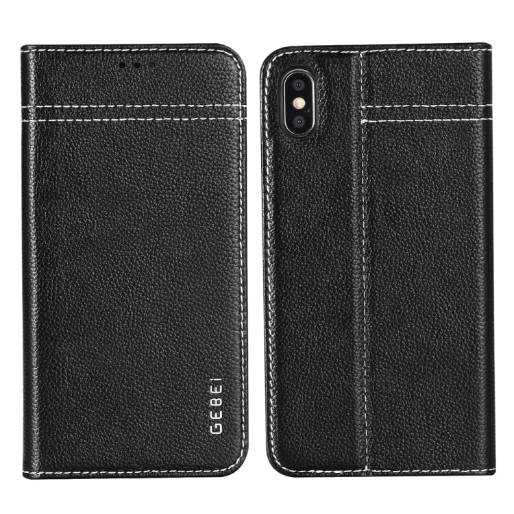 For iPhone XS / X GEBEI Top-grain Leather Horizontal Flip Protective Case with Holder & Card Slots(Black) - More iPhone Cases by GEBEI | Online Shopping UK | buy2fix