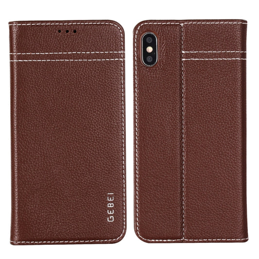 For iPhone XR GEBEI Top-grain Leather Horizontal Flip Protective Case with Holder & Card Slots(Brown) - More iPhone Cases by GEBEI | Online Shopping UK | buy2fix