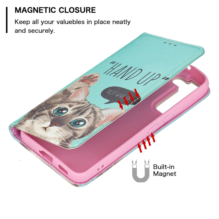 For Samsung Galaxy S22 5G Colored Drawing Pattern Invisible Magnetic Horizontal Flip Phone Leather Case with Holder & Card Slots & Wallet(Cat) - Samsung Accessories by buy2fix | Online Shopping UK | buy2fix