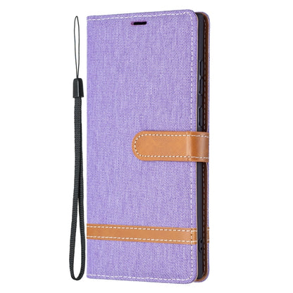 For Samsung Galaxy S22 Ultra 5G Color Matching Denim Texture Leather Case with Holder & Card Slots & Wallet & Lanyard(Purple) - Samsung Accessories by buy2fix | Online Shopping UK | buy2fix