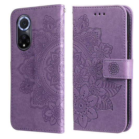 For Huawei nova 9 / Honor 50 7-petal Flowers Embossed Flip Leather Phone Case with Holder & Card Slots(Light Purple) - Mobile Accessories by buy2fix | Online Shopping UK | buy2fix