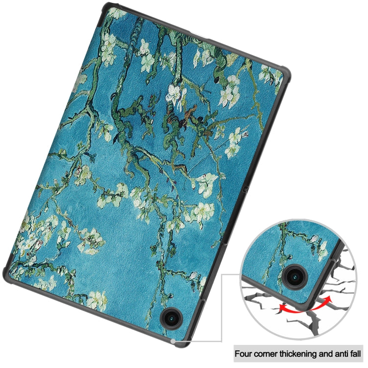 For Samsung Galaxy Tab A8 2021 Painted Leather Tablet Case with 3-Fold Holder(Apricot Blossom) - Samsung Accessories by buy2fix | Online Shopping UK | buy2fix