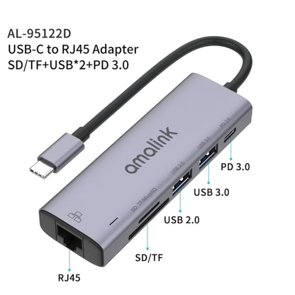 amalink 95122D Type-C / USB-C to RJ45 + 2 Ports USB + PD 3.0 Multi-function HUB(Grey) - Computer & Networking by amalink | Online Shopping UK | buy2fix