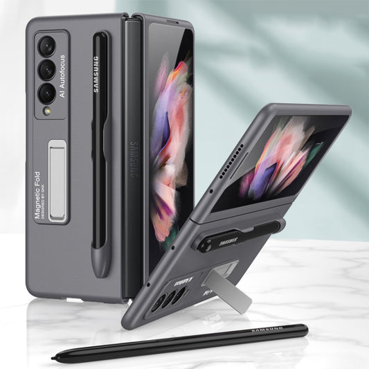 For Samsung Galaxy Z Fold3 5G GKK Ultra-thin PC Phone Flip Case with Holder & Pen Slot(Grey) - Galaxy Phone Cases by GKK | Online Shopping UK | buy2fix