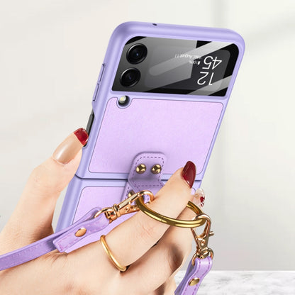 For Samsung Galaxy Z Flip3 5G GKK Ultra-thin PC + PU Phone Case with Ring & Strap(Purple) - Galaxy Phone Cases by GKK | Online Shopping UK | buy2fix