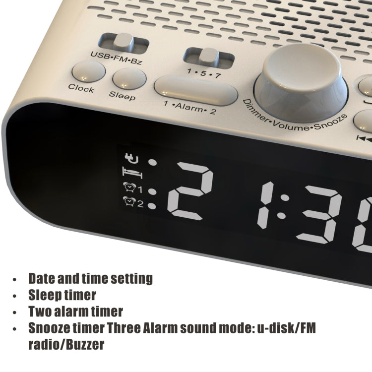 BT-A5 LED Display Bedside FM Clock Radio with Bluetooth Speaker (White) - Consumer Electronics by buy2fix | Online Shopping UK | buy2fix