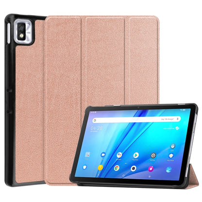 For TCL Tab 10s Three-folding Holder Custer Texture Leather Tablet Case(Rose Gold) - Others by buy2fix | Online Shopping UK | buy2fix