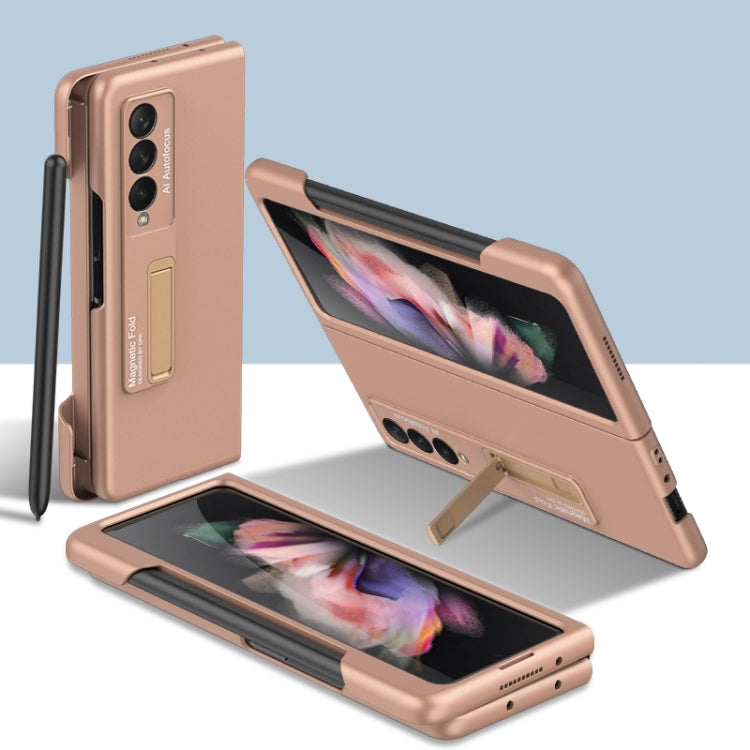 For Samsung Galaxy Z Fold3 5G GKK Ultra-thin PC Phone Flip Case with Holder & Side Pen Slot(Mist Gold) - Galaxy Phone Cases by GKK | Online Shopping UK | buy2fix