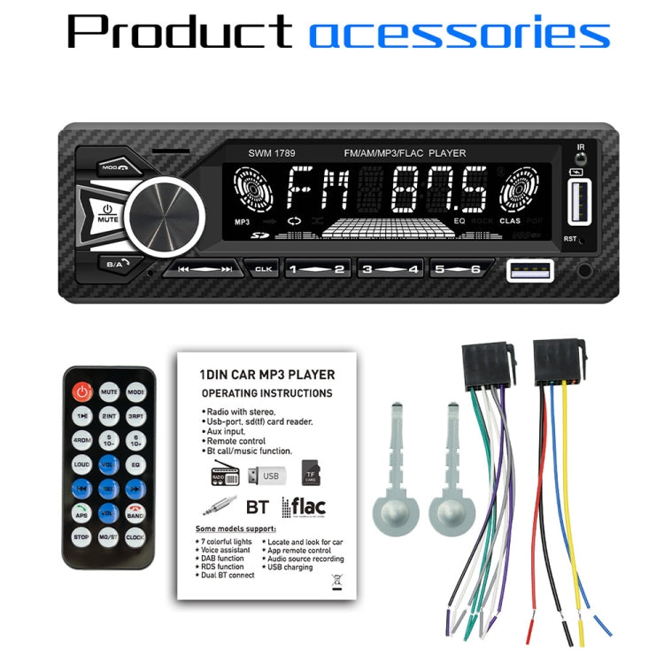 SWM-1789 Car Radio Receiver Bluetooth 5.1 MP3 Player with Remote Control - In Car by buy2fix | Online Shopping UK | buy2fix