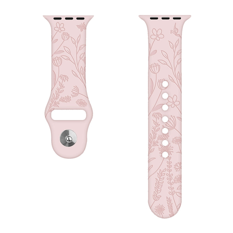 Butterflies Love Flower Embossing Silicone Watch Band For Apple Watch Series 9&8&7 41mm / SE 3&SE 2&6&SE&5&4 40mm / 3&2&1 38mm(Pink Sand) - Watch Bands by buy2fix | Online Shopping UK | buy2fix