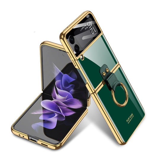 For Samsung Galaxy Z Flip3 5G GKK Integrated Solid Color Plating Phone Case with Ring Holder(Emerald Green) - Galaxy Phone Cases by GKK | Online Shopping UK | buy2fix