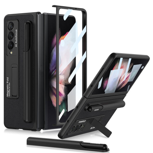 For Samsung Galaxy Z Fold3 5G GKK Ultra-thin Shockproof Leather Protective Case with Holder & Pen Slots(Black) - Galaxy Phone Cases by GKK | Online Shopping UK | buy2fix