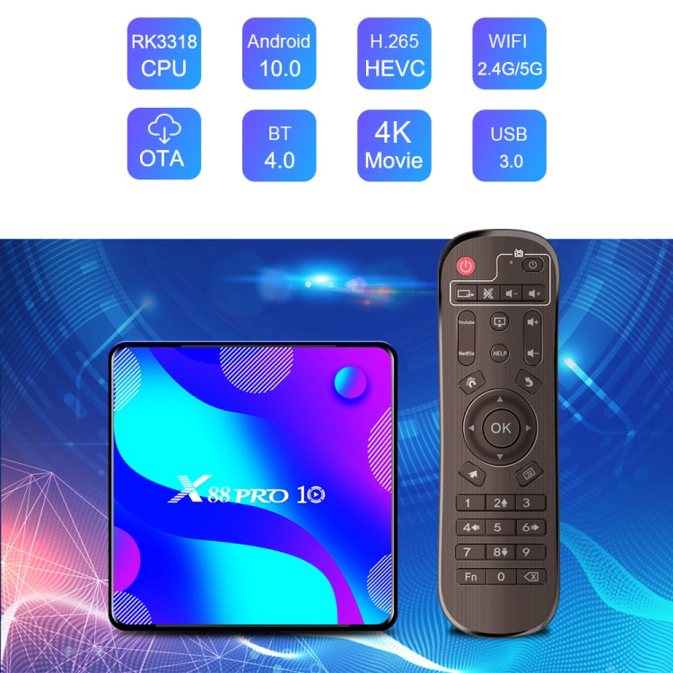 X88 PRO10 4K Smart TV BOX Android 11.0 Media Player, RK3318 Quad-Core 64bit Cortex-A53, RAM: 2GB, ROM: 16GB(US Plug) - Consumer Electronics by buy2fix | Online Shopping UK | buy2fix