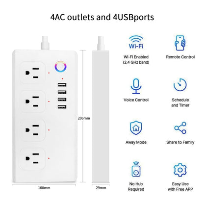 WiFi 10A SM-SO301-U 2500W 4 Holes + 4 USB Smart Power Strip, US Plug(White) - Smart Socket by buy2fix | Online Shopping UK | buy2fix