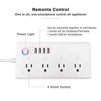 WiFi 10A SM-SO301-U 2500W 4 Holes + 4 USB Smart Power Strip, US Plug(White) - Smart Socket by buy2fix | Online Shopping UK | buy2fix