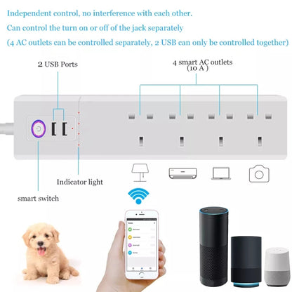 WiFi 10A SM-SO306-K 4 Holes + 2 USB Multi-purpose Smart Power Strip, UK Plug - Consumer Electronics by buy2fix | Online Shopping UK | buy2fix