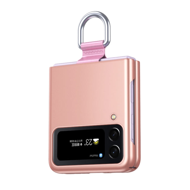 For Samsung Galaxy Z Flip4 Skin Feel Folding Phone Case with Drawstring Key Chain(Rose Gold) - Samsung Accessories by buy2fix | Online Shopping UK | buy2fix
