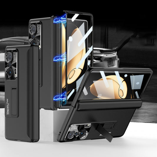 For Honor Magic V GKK Magnetic Hinge Flip Phone Case with Holder(Black) - Honor Cases by GKK | Online Shopping UK | buy2fix