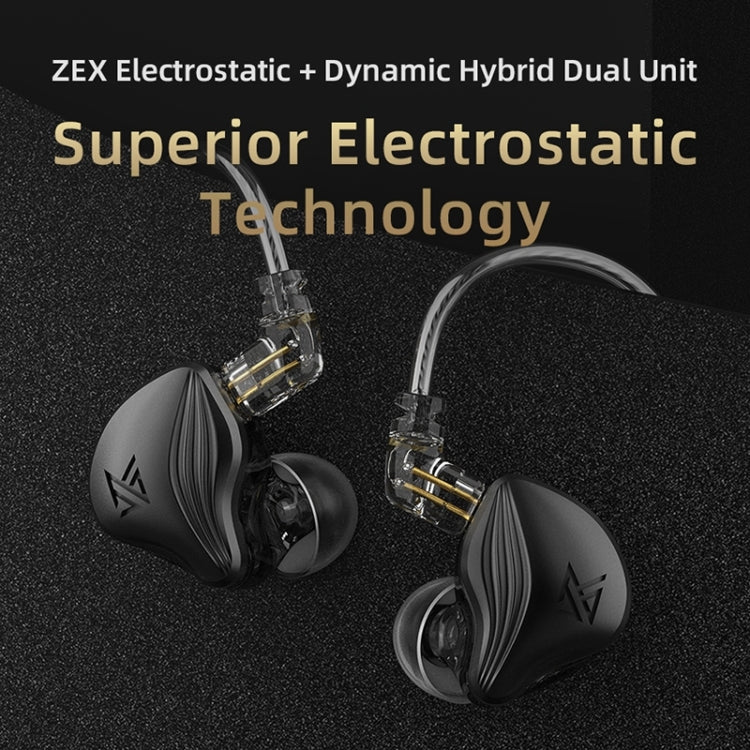 KZ-ZEX 1.2m Electrostatic Dynamic In-Ear Sports Music Headphones, Style:With Microphone(Black) - In Ear Wired Earphone by KZ | Online Shopping UK | buy2fix