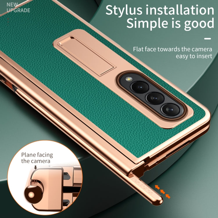 For Samsung Galaxy Z Fold4 Litchi Texture Leather Hinged Electroplated Phone Case with Pen(Green) - Galaxy Z Fold4 5G Cases by buy2fix | Online Shopping UK | buy2fix