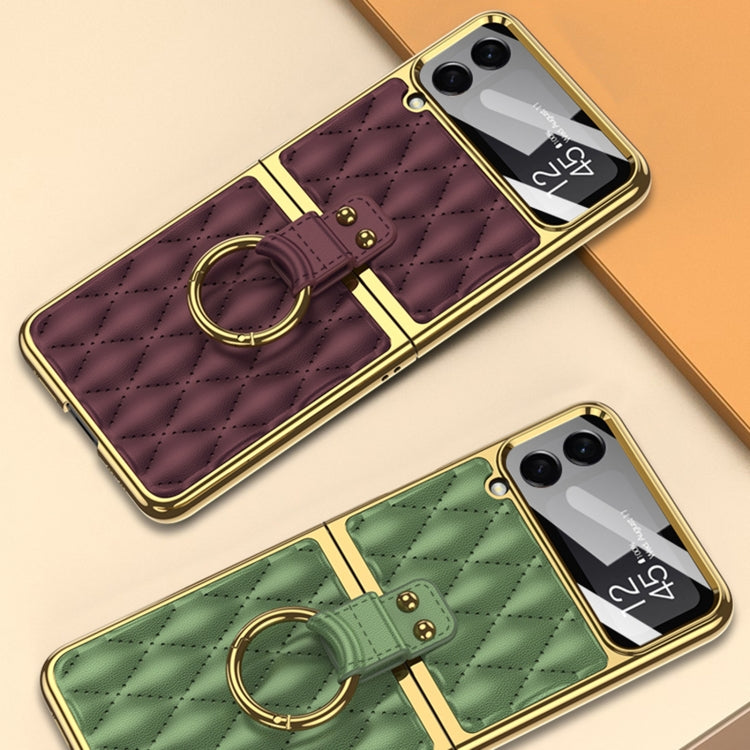 For Samsung Galaxy Z Flip4 GKK Integrated Plating + Leather Phone Case with Ring(Matcha Green) - Galaxy Z Flip4 5G Cases by GKK | Online Shopping UK | buy2fix