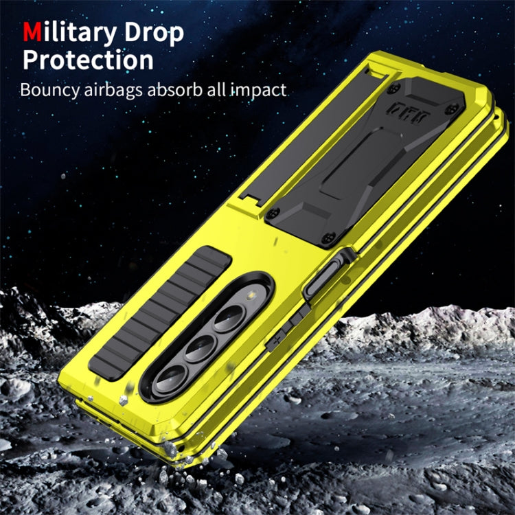 For Samsung Galaxy Z Fold4 Metal Shock-proof Phone Case With Holder(Yellow) - Galaxy Z Fold4 5G Cases by buy2fix | Online Shopping UK | buy2fix