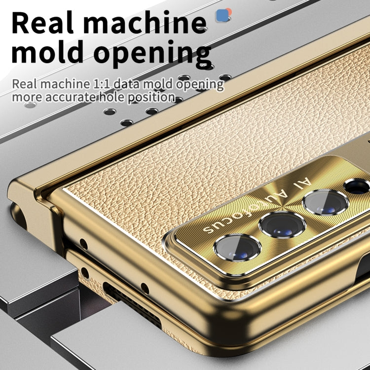 For Samsung Galaxy Z Fold3 5G Litchi Pattern Magnetic Shell Film Integrated Shockproof Phone Case(Champagne Gold) - Galaxy Phone Cases by buy2fix | Online Shopping UK | buy2fix