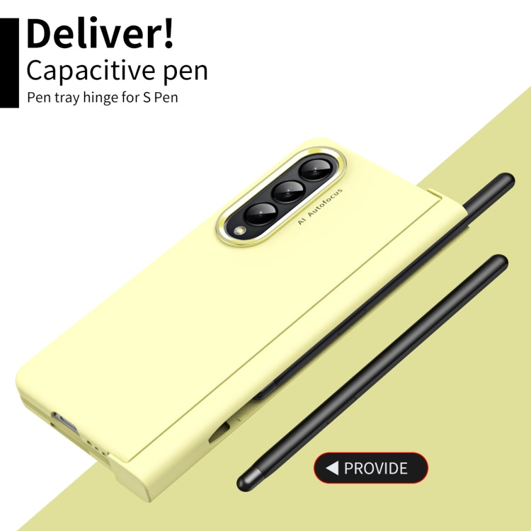For Samsung Galaxy Z Fold4 Skin Feel Two-color Contact Lens Hinge Flip Phone Case with Pen Slot(Yellow) - Galaxy Z Fold4 5G Cases by buy2fix | Online Shopping UK | buy2fix