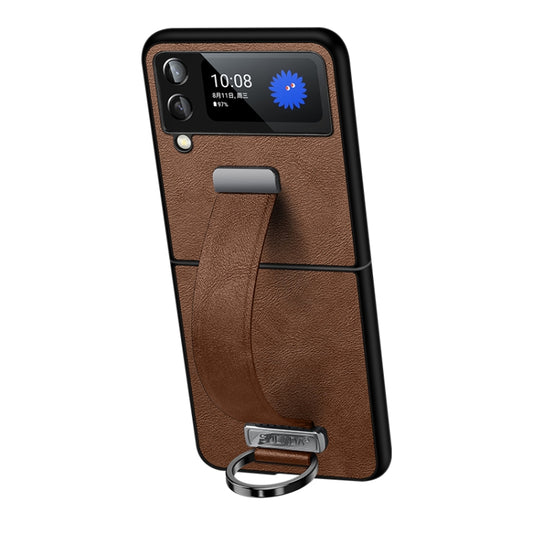 For Samsung Galaxy Z Flip4 SULADA Cool Series PC + Leather Texture Skin Feel Shockproof Phone Case(Brown) - Galaxy Z Flip4 5G Cases by SULADA | Online Shopping UK | buy2fix