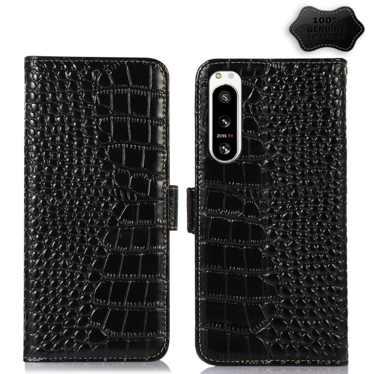 For Sony Xperia 5 IV Crocodile Top Layer Cowhide Leather Phone Case(Black) - Sony Cases by buy2fix | Online Shopping UK | buy2fix