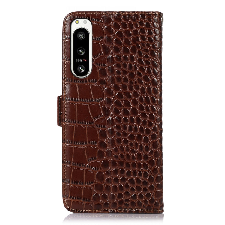 For Sony Xperia 5 IV Crocodile Top Layer Cowhide Leather Phone Case(Brown) - Sony Cases by buy2fix | Online Shopping UK | buy2fix