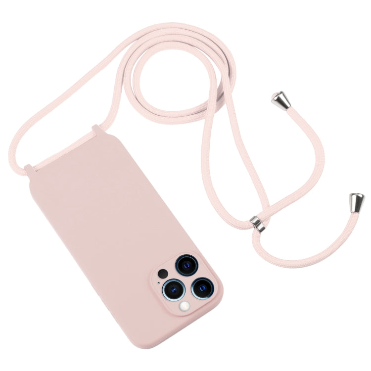 For iPhone 12 Pro Max Crossbody Lanyard Liquid Silicone Case(Sand Pink) - iPhone 12 Pro Max Cases by buy2fix | Online Shopping UK | buy2fix