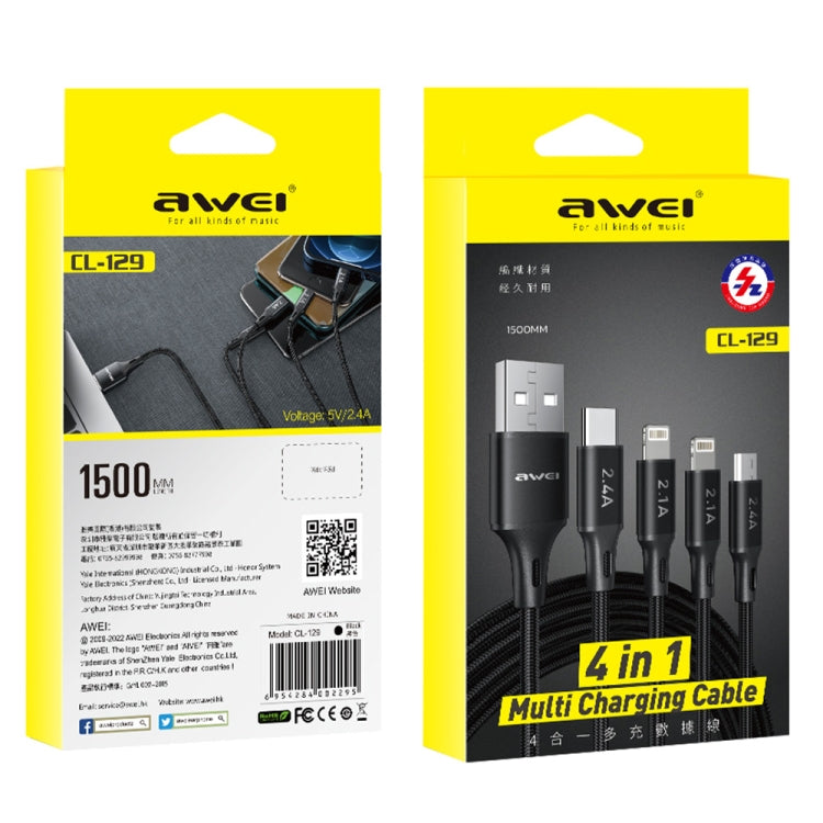 awei CL-129 4 in 1 USB to USB-C / Type-C to 8Pin to Micro USB Multi Charging Cable - Multifunctional Cable by awei | Online Shopping UK | buy2fix