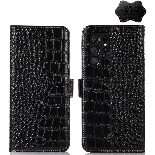 For Samsung Galaxy S23 Ultra 5G Crocodile Top Layer Cowhide Leather Phone Case(Black) - Galaxy S23 Ultra 5G Cases by buy2fix | Online Shopping UK | buy2fix