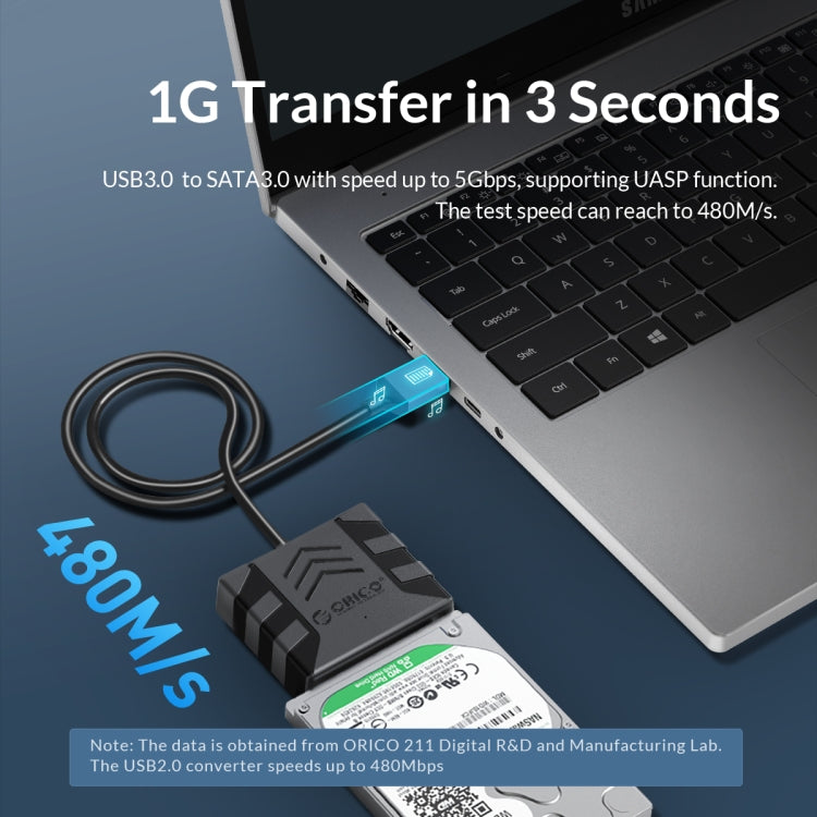 ORICO UTS1 USB 3.0 2.5-inch SATA HDD Adapter with 12V 2A Power Adapter, Cable Length:0.3m(AU Plug) - USB to IDE / SATA by ORICO | Online Shopping UK | buy2fix