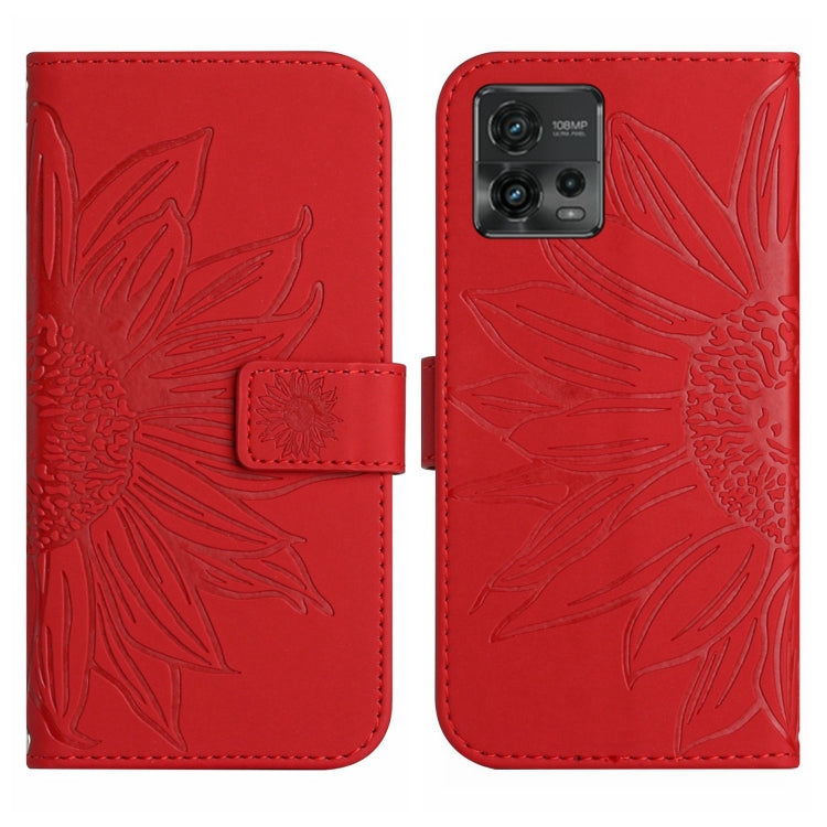 For Motorola Moto G72 5G Skin Feel Sun Flower Pattern Flip Leather Phone Case with Lanyard(Red) - Motorola Cases by buy2fix | Online Shopping UK | buy2fix