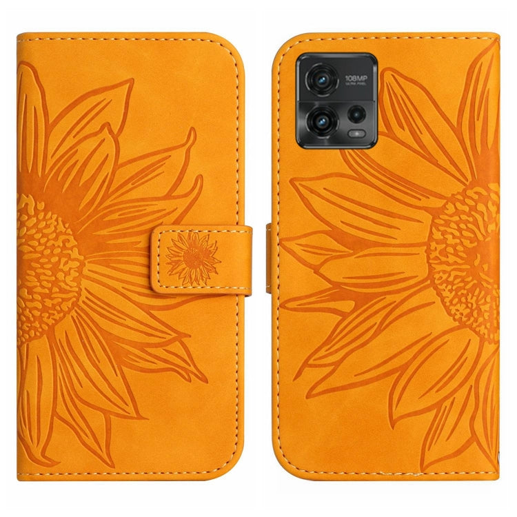 For Motorola Moto G72 5G Skin Feel Sun Flower Pattern Flip Leather Phone Case with Lanyard(Yellow) - Motorola Cases by buy2fix | Online Shopping UK | buy2fix