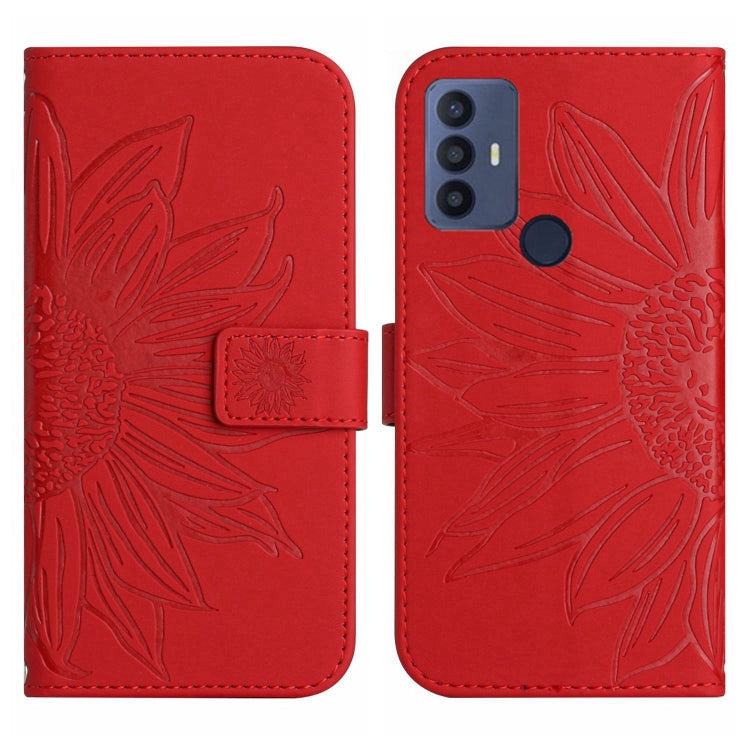 For TCL 30 SE/30E/306/305 Skin Feel Sun Flower Pattern Flip Leather Phone Case with Lanyard(Red) - More Brand by buy2fix | Online Shopping UK | buy2fix