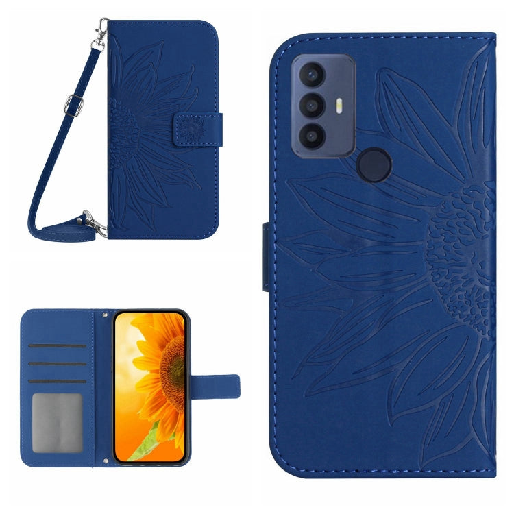 For TCL 30 SE/30E/306/305 Skin Feel Sun Flower Pattern Flip Leather Phone Case with Lanyard(Dark Blue) - More Brand by buy2fix | Online Shopping UK | buy2fix