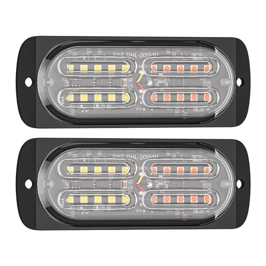 2pcs DC12-24V 3.2W Car 20LED Ultra-thin Strobe Light(White + Yellow Light) - In Car by buy2fix | Online Shopping UK | buy2fix