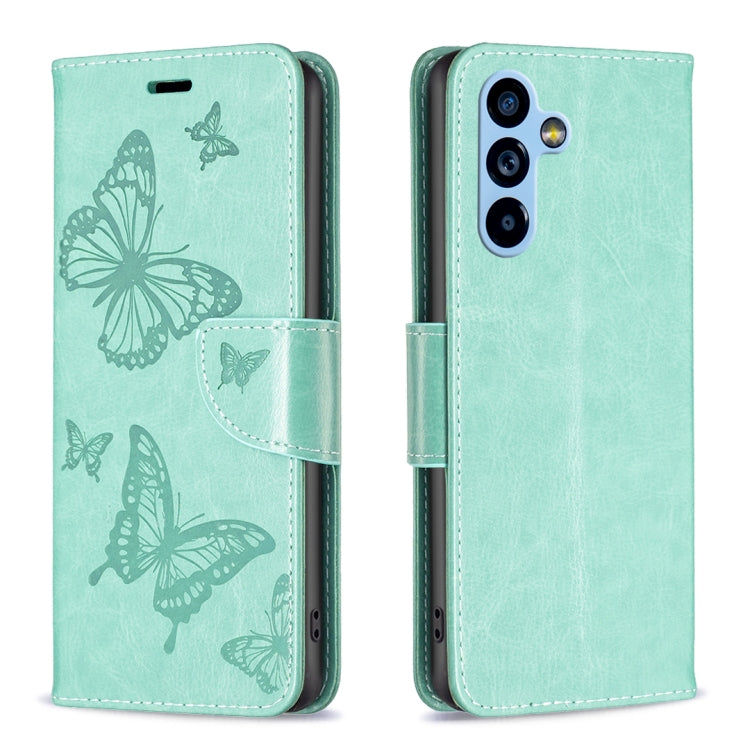 For Samsung Galaxy A54 5G Embossing Two Butterflies Pattern Leather Case(Green) - Galaxy Phone Cases by buy2fix | Online Shopping UK | buy2fix