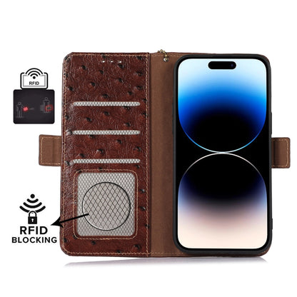 For Samsung Galaxy S22 5G Ostrich Pattern Genuine Leather RFID Phone Case(Coffee) - Galaxy S22 5G Cases by buy2fix | Online Shopping UK | buy2fix